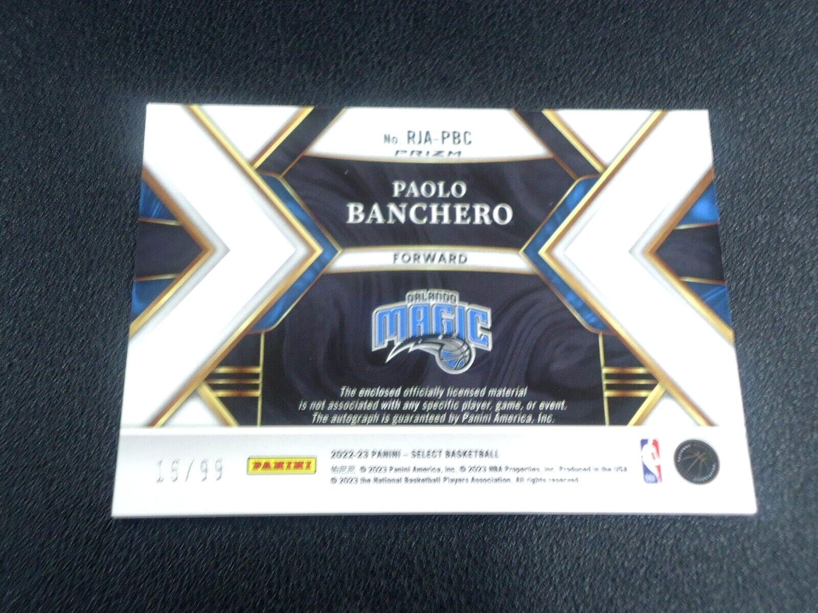 Amazon.com: Paolo Banchero 2022-23 PANINI SELECT PURPLE RC JERSEY